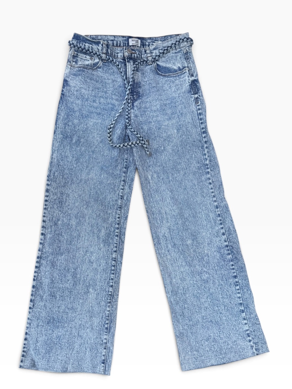 High-Rise Light Wash Wide-Leg Jeans with Braided Rope Belt